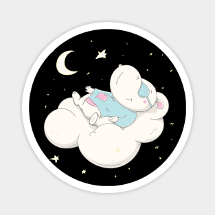 Lovely cute hippo is sleeping on a white cloud Magnet